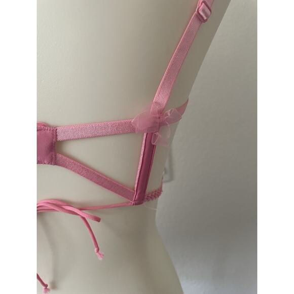 For Love & Lemons Bra Lingerie Floral Bouquet Plunge Sheer Pink - Picture 10 of 12